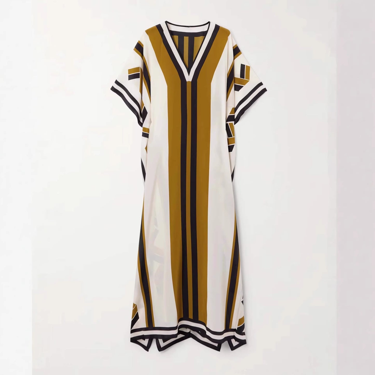 Striped Printed Lace-Up Maxi Dress