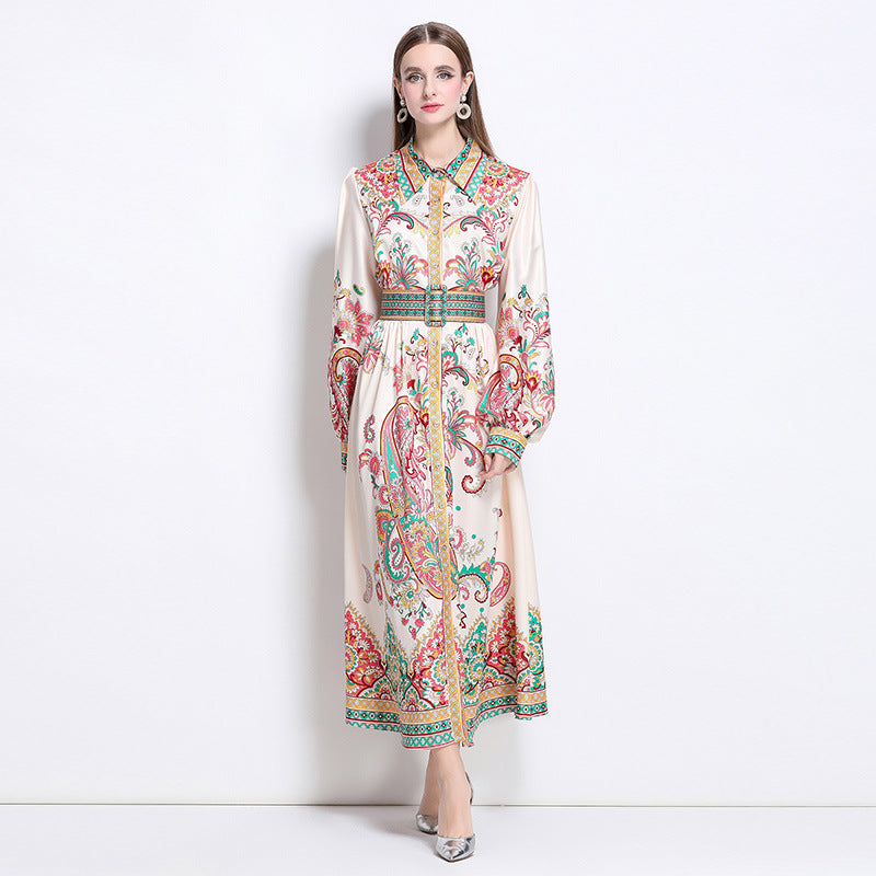 Notch-collar Single-breasted Floral-print Dress