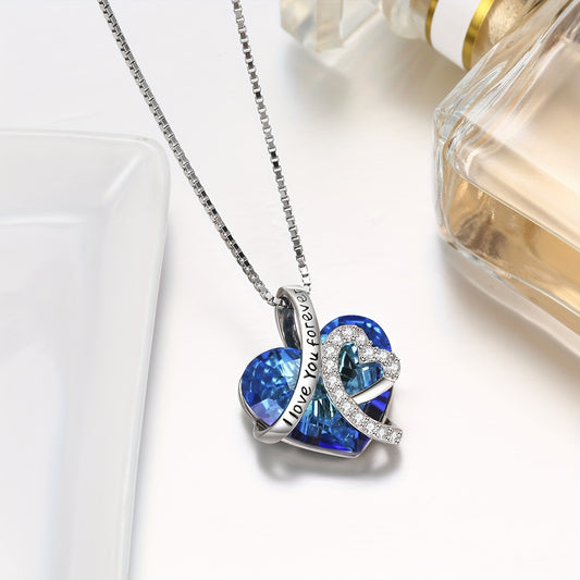 S925 Silver Heart Necklace for Women Pendant with "I love you forever" Engraved Perfect for Anniversaries & Valentine's Day