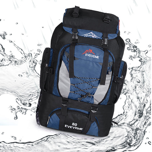 80L Extra Large Hiking Camping Backpack Rucksack Waterproof Travel Luggage Bag Blue