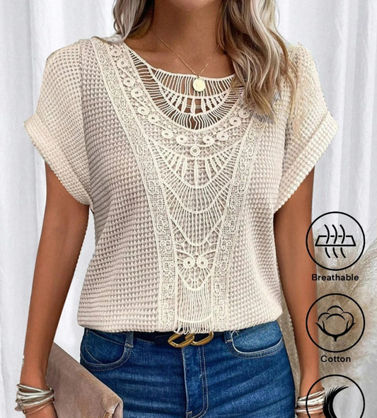 Summer Hollow Out Short-sleeved T-shirt Fashion Ethnic Style Tops Women's Clothing