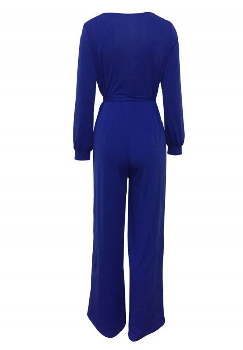 Long Sleeve Solid Jumpsuit With Belt