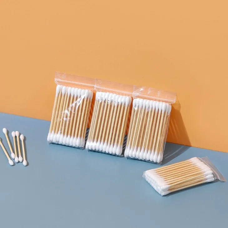 Disposable sanitary cotton swabs, soft bags, wooden sticks, double ended cotton swabs, cleaning cotton swabs, 100 pieces in tota