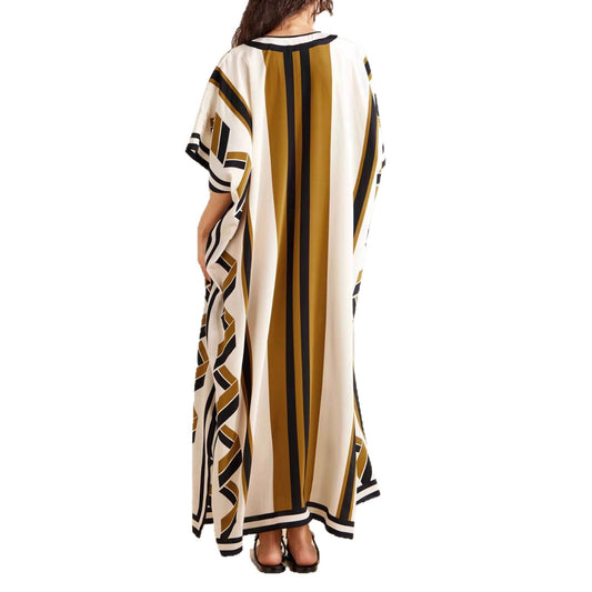 Striped Printed Lace-Up Maxi Dress