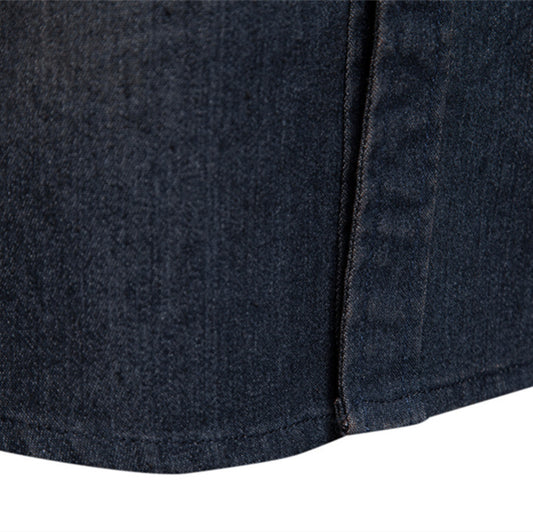 Men's Long-sleeved Denim Shirt Casual Solid Button Slim Tops Clothing
