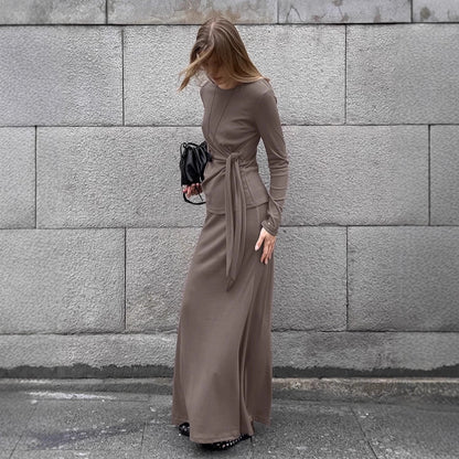 Women's Elegant Retro Crew Neck Dress Two-piece Set