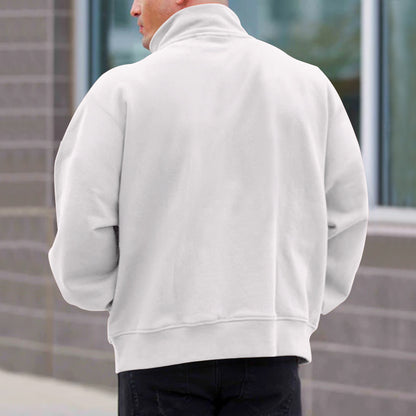 Solid Color Zipper Sweatshirt Men's Autumn And Winter Fleece-lined Long Sleeve Tops