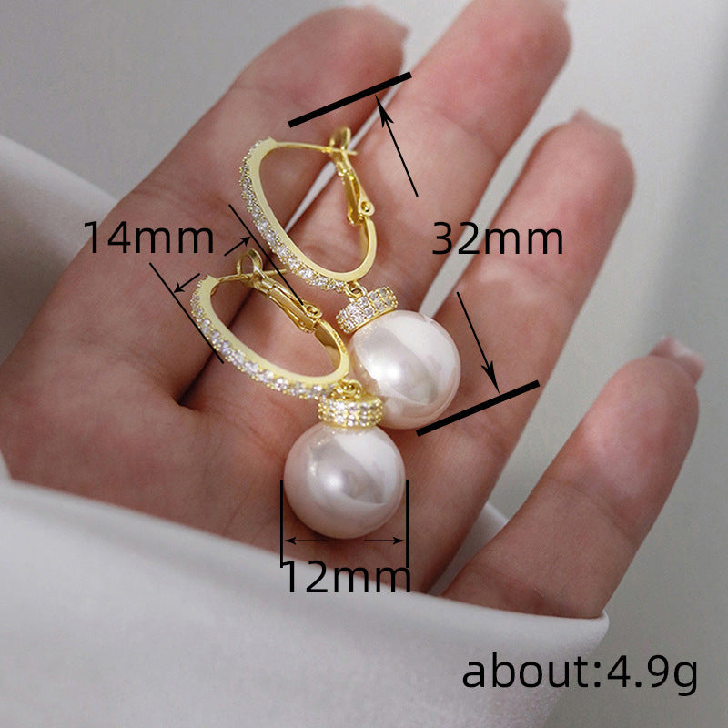 European And American Temperament Imitation Pearl Exquisite Inlaid Zircon Earrings