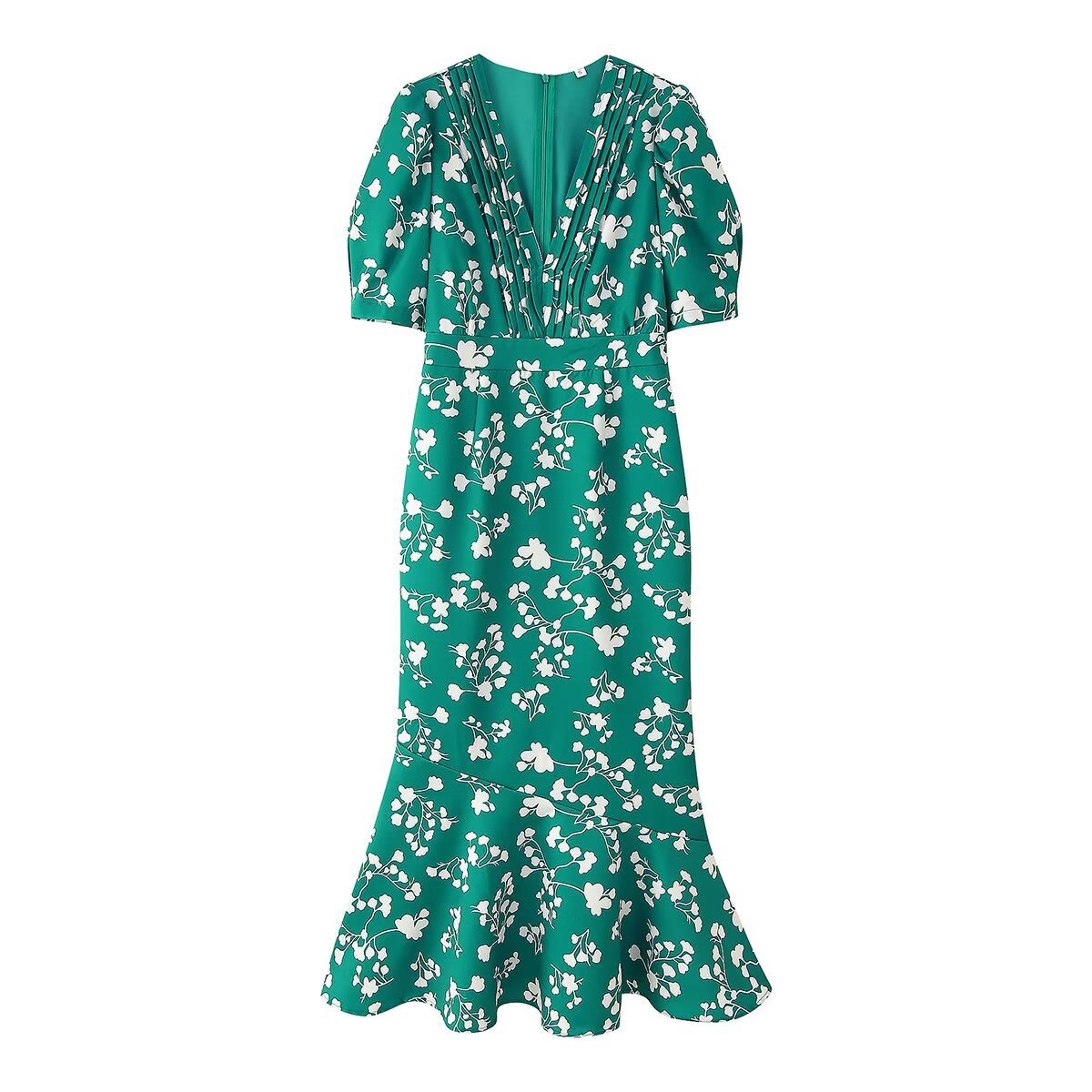 Summer New French-style Sweet Design Slim-fit Puff-sleeve Floral Print Dress