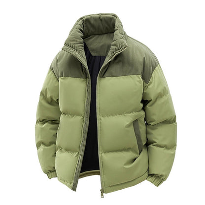 Thick Corduroy Patchwork Jacket Winter Zip-up Stand Collar Coat Casual Commuter Long-sleeved Cardigan Top Outwear Women's Clothing