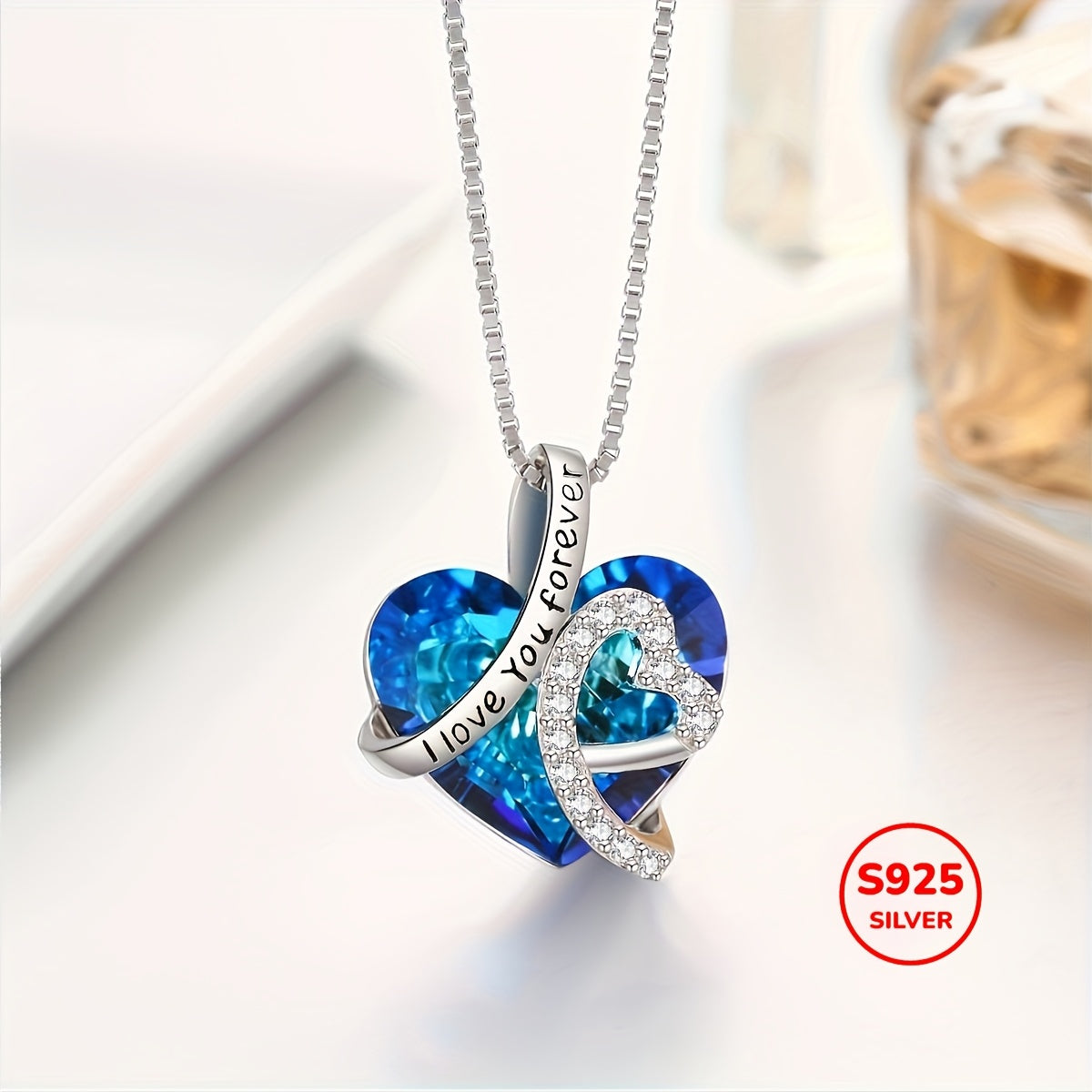 S925 Silver Heart Necklace for Women Pendant with "I love you forever" Engraved Perfect for Anniversaries & Valentine's Day