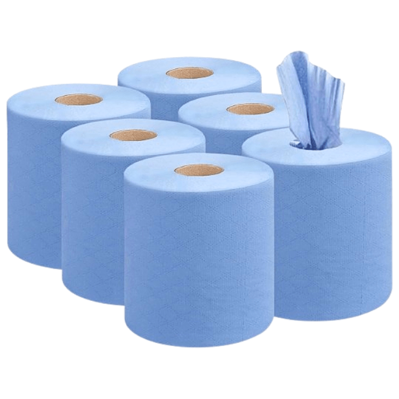 6pcs Blue Rolls 2 Ply Centrefeed Blue Roll Strong & Absorbent Blue Kitchen Rolls, Embossed Paper Towels Multi Fold Double Layer Tissue Roll, Household Cleaning Blue Rolls, Perfect for Commercial, Kitchen Use & Cleaning Toilet