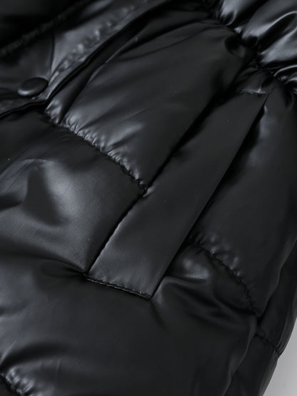 Children's Winter New Style Thickened Glossy Hooded Jacket for Boys and Girls, Mid-Length