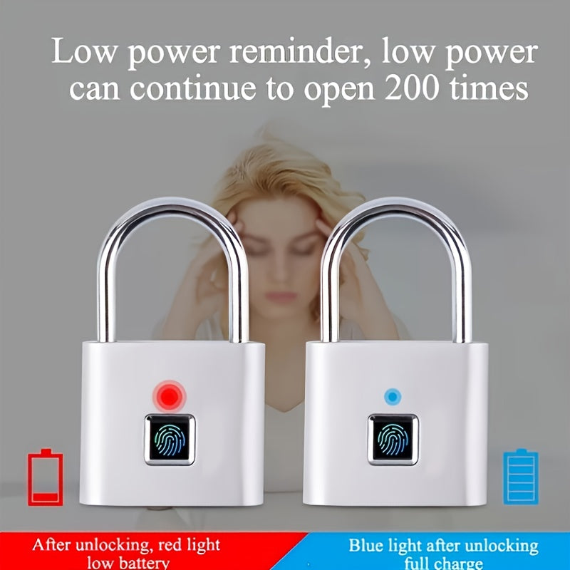 Mini Smart Fingerprint Padlock Keyless Biometric Lock with Fingerprint Unlock, USB-Rechargeable Battery, IP56 Waterproof, Antitheft Security, Zinc Alloy Body for Suitcase, Luggage, Backpack, Door, Compatible for Smart & Trave