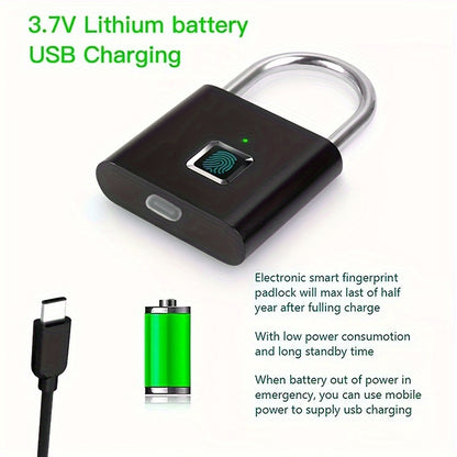 Mini Smart Fingerprint Padlock Keyless Biometric Lock with Fingerprint Unlock, USB-Rechargeable Battery, IP56 Waterproof, Antitheft Security, Zinc Alloy Body for Suitcase, Luggage, Backpack, Door, Compatible for Smart & Trave