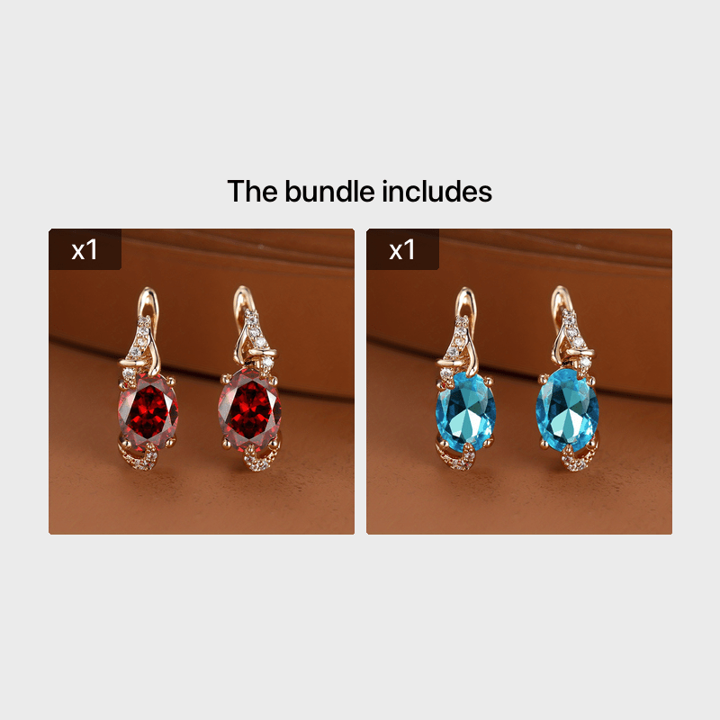 [18K Gold Plated Earrings] 18K Gold Plated Blue Stone Stud Earrings | Trendy Round Oval Cut White Blue Red Pink Stone Drop Earrings | Anniversary Claw Earrings Jewelry for Women