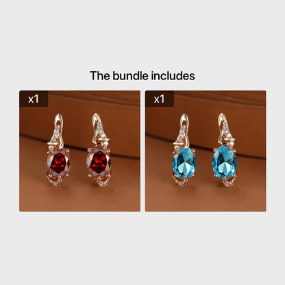 [18K Gold Plated Earrings] 18K Gold Plated Blue Stone Stud Earrings | Trendy Round Oval Cut White Blue Red Pink Stone Drop Earrings | Anniversary Claw Earrings Jewelry for Women