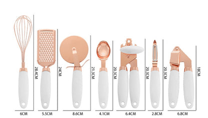 Durable Rose Gold Kitchen Tool Set - Elegant Stainless Steel