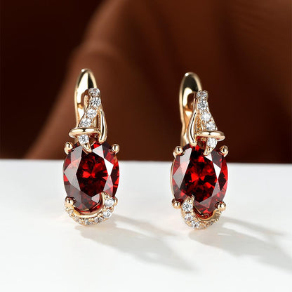 [18K Gold Plated Earrings] 18K Gold Plated Blue Stone Stud Earrings | Trendy Round Oval Cut White Blue Red Pink Stone Drop Earrings | Anniversary Claw Earrings Jewelry for Women