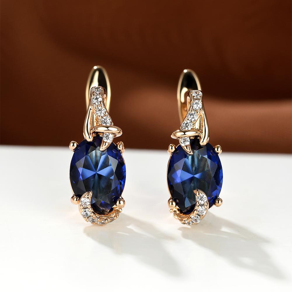 [18K Gold Plated Earrings] 18K Gold Plated Blue Stone Stud Earrings | Trendy Round Oval Cut White Blue Red Pink Stone Drop Earrings | Anniversary Claw Earrings Jewelry for Women