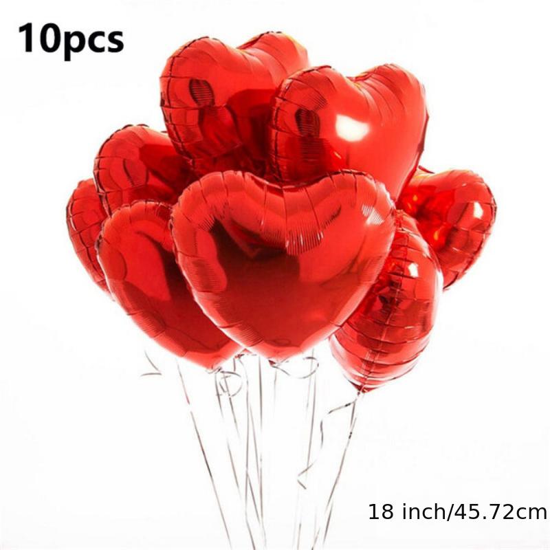10pcs 18 Inch/45.72cm Red Heart Love Aluminum Balloon Easter Gift Eid Al-Adha Mubarak -winter, new year