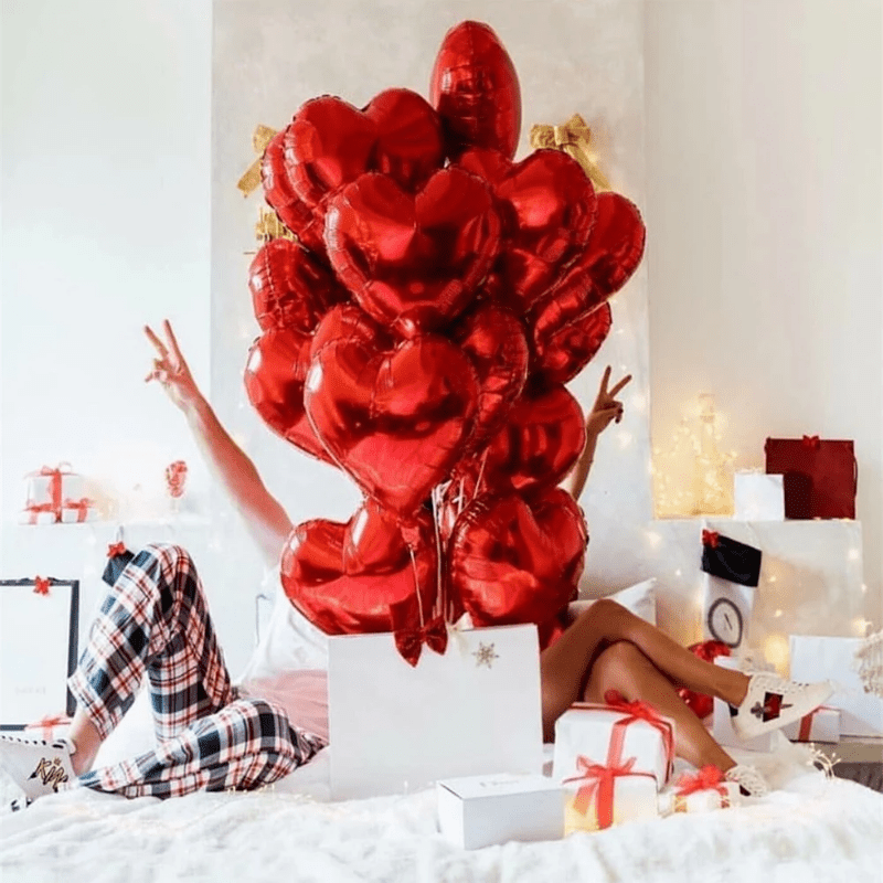 10pcs 18 Inch/45.72cm Red Heart Love Aluminum Balloon Easter Gift Eid Al-Adha Mubarak -winter, new year