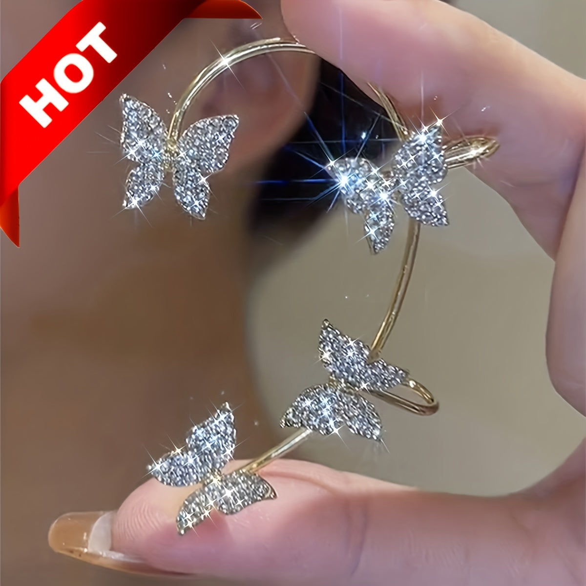 [Butterfly Luxury Golden Earrings] French-style Golden Sparkling Butterfly Luxury Butterfly Earrings