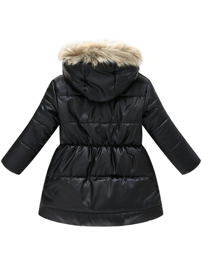 Children's Winter New Style Thickened Glossy Hooded Jacket for Boys and Girls, Mid-Length