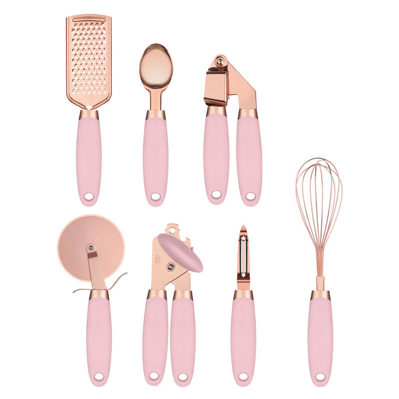 Durable Rose Gold Kitchen Tool Set - Elegant Stainless Steel