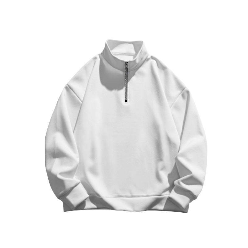 Solid Color Zipper Sweatshirt Men's Autumn And Winter Fleece-lined Long Sleeve Tops