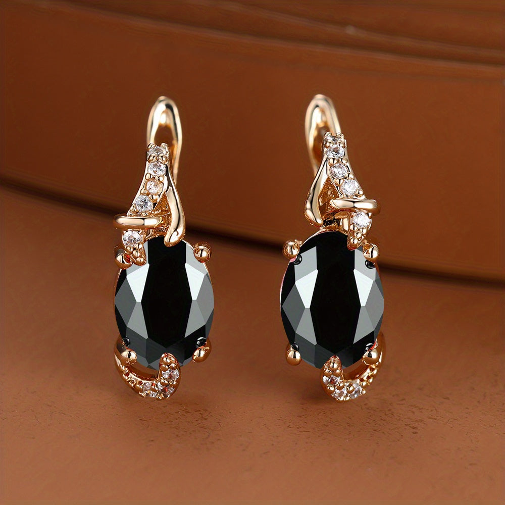 [18K Gold Plated Earrings] 18K Gold Plated Blue Stone Stud Earrings | Trendy Round Oval Cut White Blue Red Pink Stone Drop Earrings | Anniversary Claw Earrings Jewelry for Women