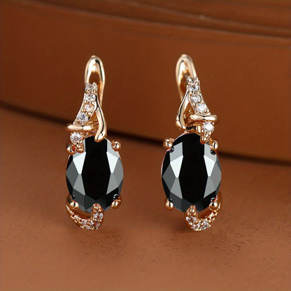 [18K Gold Plated Earrings] 18K Gold Plated Blue Stone Stud Earrings | Trendy Round Oval Cut White Blue Red Pink Stone Drop Earrings | Anniversary Claw Earrings Jewelry for Women