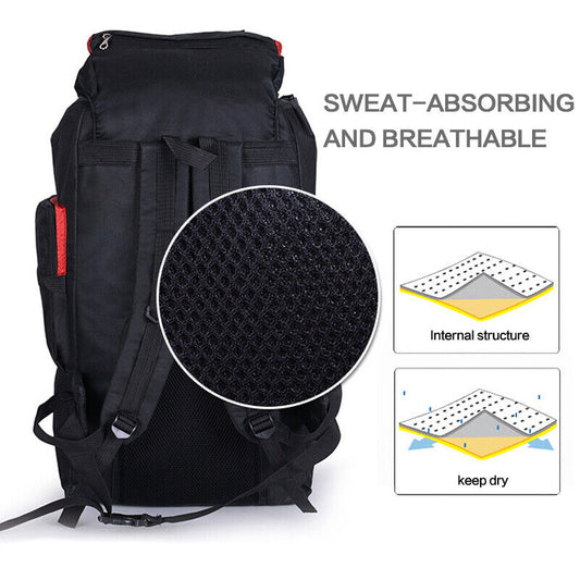 80L Extra Large Hiking Camping Backpack Rucksack Waterproof Travel Luggage Bag Blue