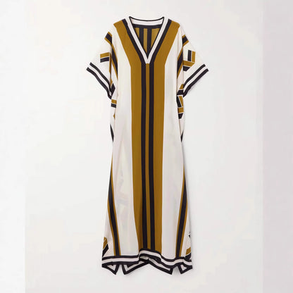 Striped Printed Lace-Up Maxi Dress