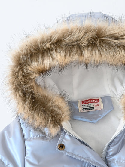 Children's Winter New Style Thickened Glossy Hooded Jacket for Boys and Girls, Mid-Length
