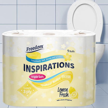 Freedom Inspirations Luxury 3Ply Toilet Roll - 45 Quilted Lemon Fresh Triple Soft and Scented Hygiene Bulk White Toilet Tissue and Loo Rolls