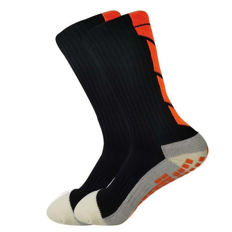 Non-Slip Rubber Grip Cushioned Soccer Socks - Anti-Slip Training Socks with Non-Slip Traction, All-Season Athletic Socks for Football, Basketball, Running, Hiking