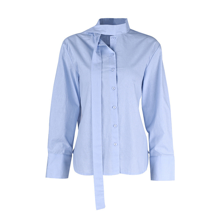 New Lace-up Waist Cotton And Linen Ribbon Shirt Women's Design Sense