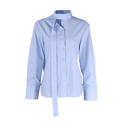 New Lace-up Waist Cotton And Linen Ribbon Shirt Women's Design Sense