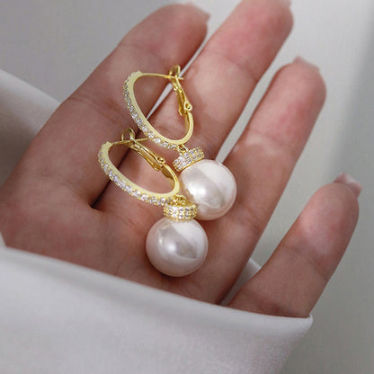European And American Temperament Imitation Pearl Exquisite Inlaid Zircon Earrings