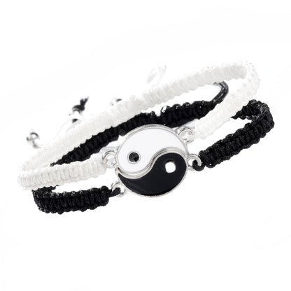 2pcs Best Friend Bracelets for 2 Adjustable Cord Thread Yin Yang Matching Bracelet for Bff Friendship Relationship Friendshop Boyfriend Girlfriend Valentines Gift, Suitable for Women