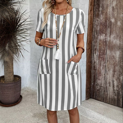 Summer New Striped Short-Sleeve Dress