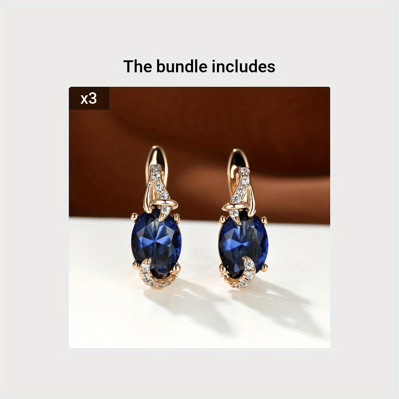 [18K Gold Plated Earrings] 18K Gold Plated Blue Stone Stud Earrings | Trendy Round Oval Cut White Blue Red Pink Stone Drop Earrings | Anniversary Claw Earrings Jewelry for Women