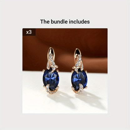 [18K Gold Plated Earrings] 18K Gold Plated Blue Stone Stud Earrings | Trendy Round Oval Cut White Blue Red Pink Stone Drop Earrings | Anniversary Claw Earrings Jewelry for Women
