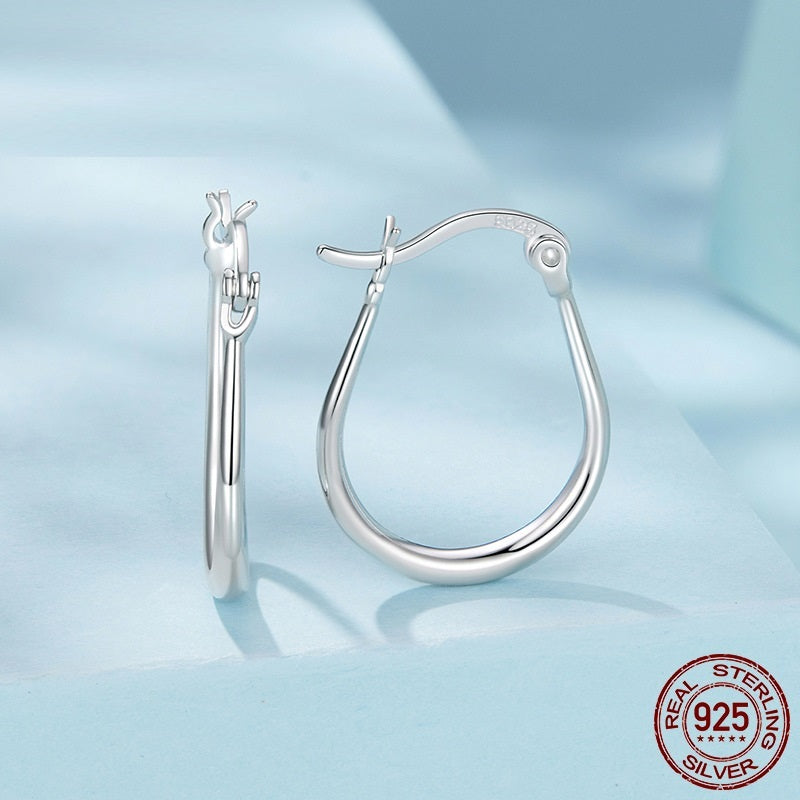 Simple Oval Plain Silver Earrings