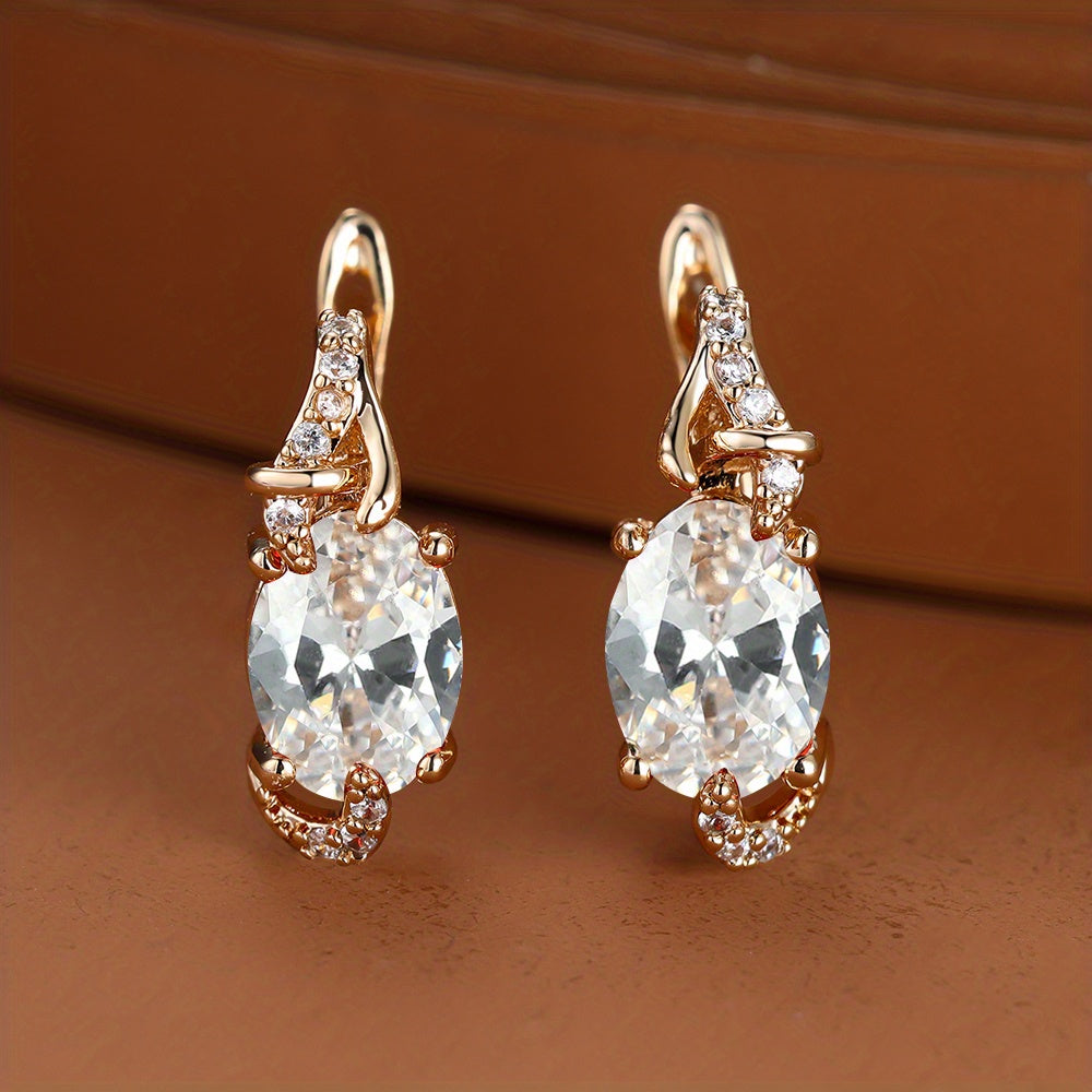 [18K Gold Plated Earrings] 18K Gold Plated Blue Stone Stud Earrings | Trendy Round Oval Cut White Blue Red Pink Stone Drop Earrings | Anniversary Claw Earrings Jewelry for Women