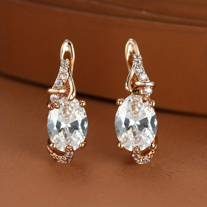[18K Gold Plated Earrings] 18K Gold Plated Blue Stone Stud Earrings | Trendy Round Oval Cut White Blue Red Pink Stone Drop Earrings | Anniversary Claw Earrings Jewelry for Women