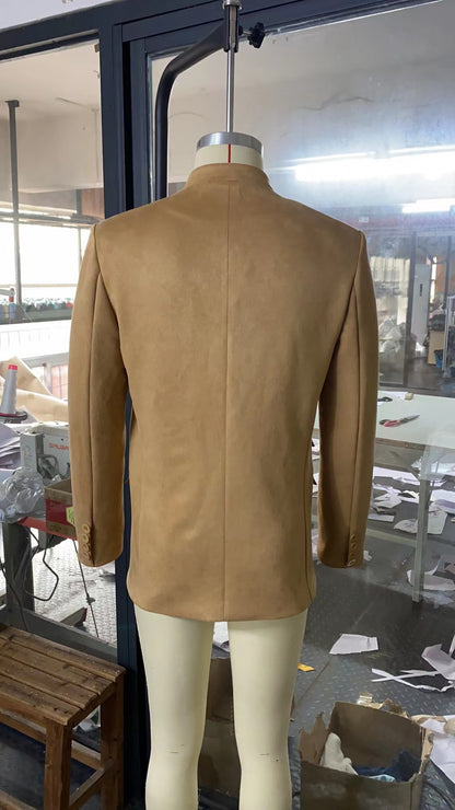 Men's Business Casual Suit Jacket Autumn Winter Fashion Commuter Daily Basic Blazer Solid Stand Collar Jacket Men's Clothing