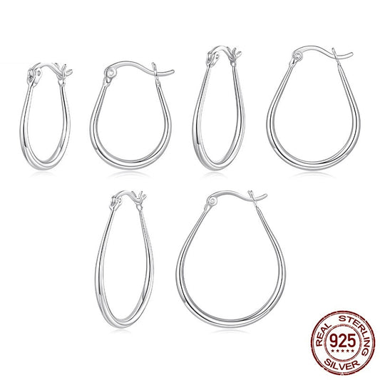 Simple Oval Plain Silver Earrings