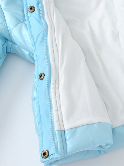 Children's Winter New Style Thickened Glossy Hooded Jacket for Boys and Girls, Mid-Length